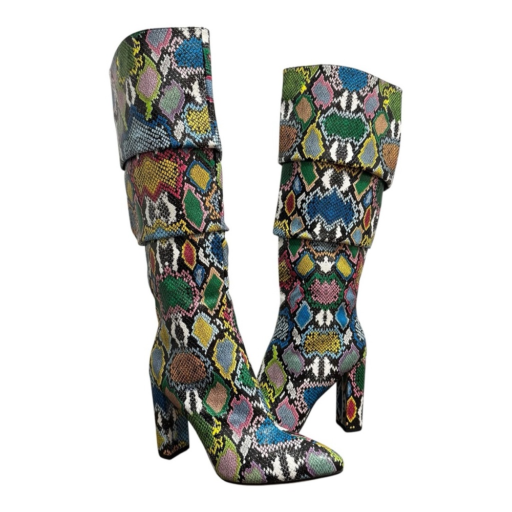 Stunning NWOT WetKiss Rainbow Slouch Faux Snakeskin Knee High Boots Size 11 - Picture 3 of 8